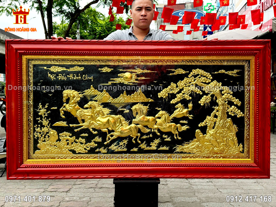 Tranh mã đáo thành công mạ vàng 24K được gò thủ công tinh xảo